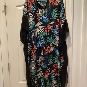 Vibrant Tropical Print Black Kaftan